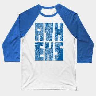 Athens, Greece Map Typography - Blueprint Baseball T-Shirt